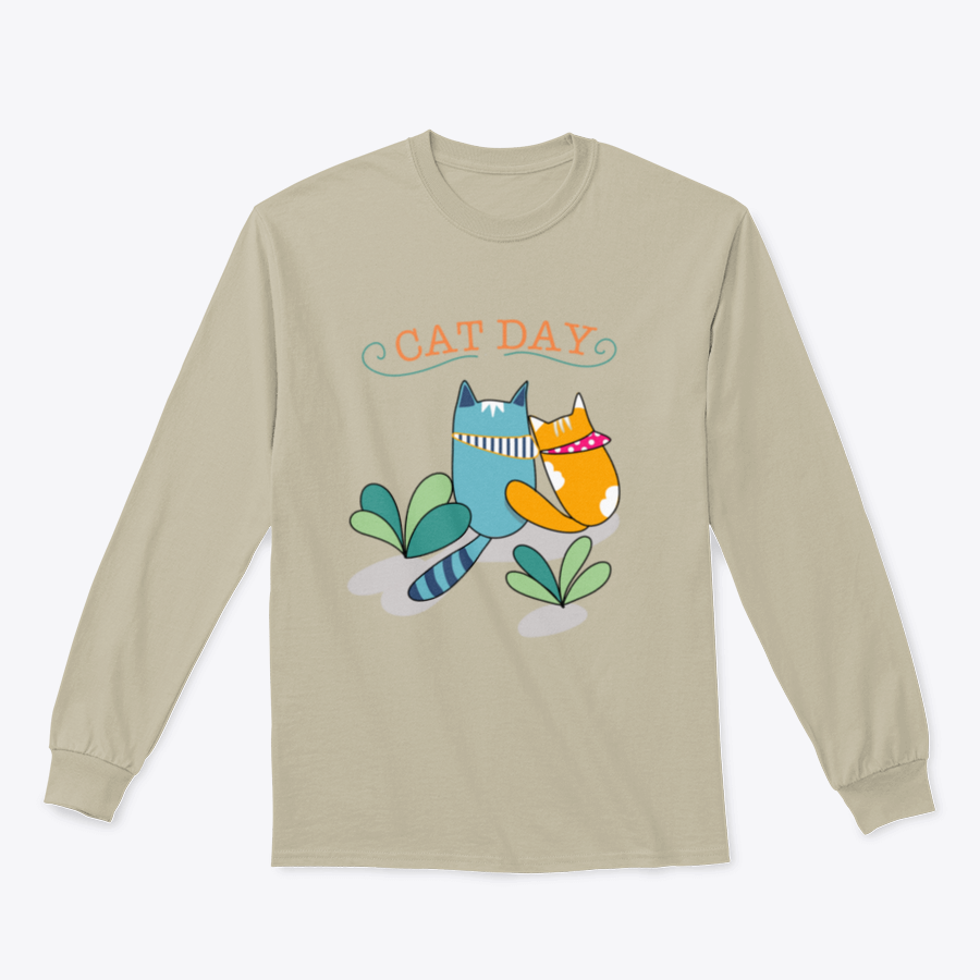 A cute t-shirt featuring two cats: one orange like a ginger cat and one in blue, showcasing a playful design for cat lovers.