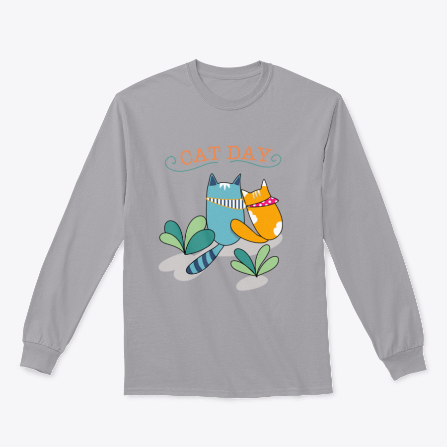 A cute t-shirt featuring two cats: one orange like a ginger cat and one in blue, showcasing a playful design for cat lovers.