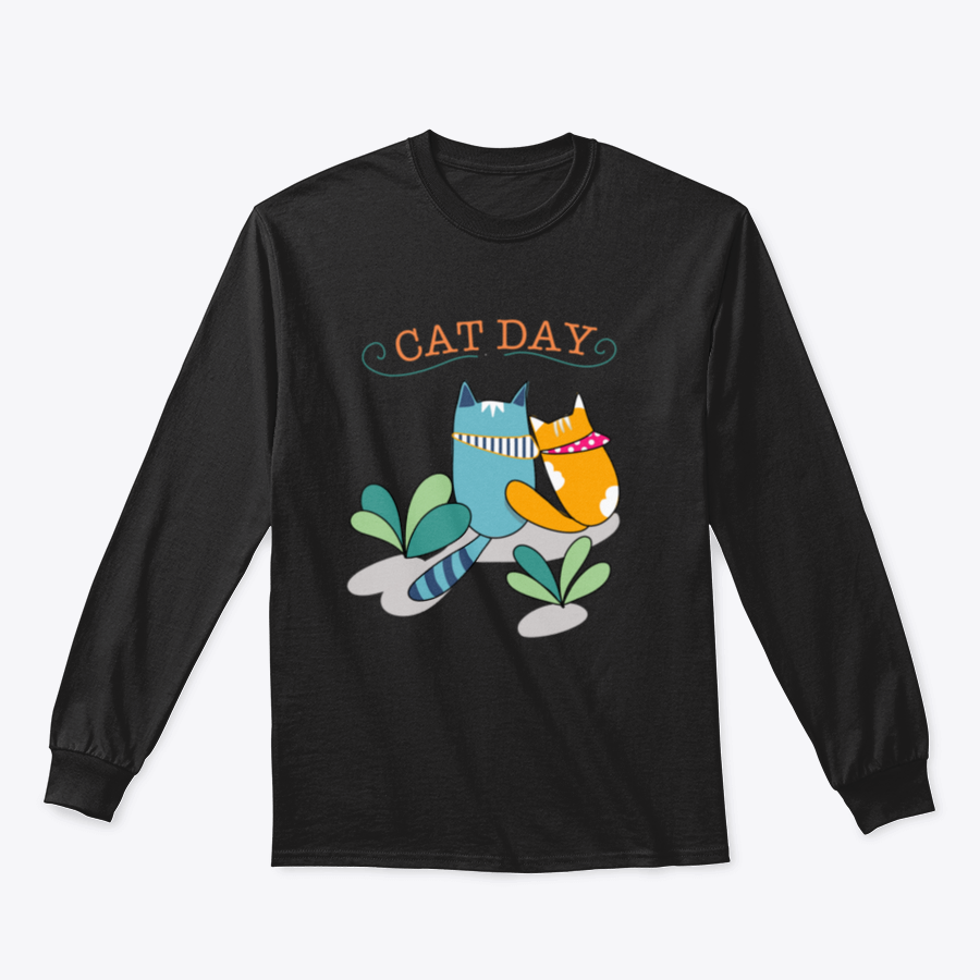 A cute t-shirt featuring two cats: one orange like a ginger cat and one in blue, showcasing a playful design for cat lovers.