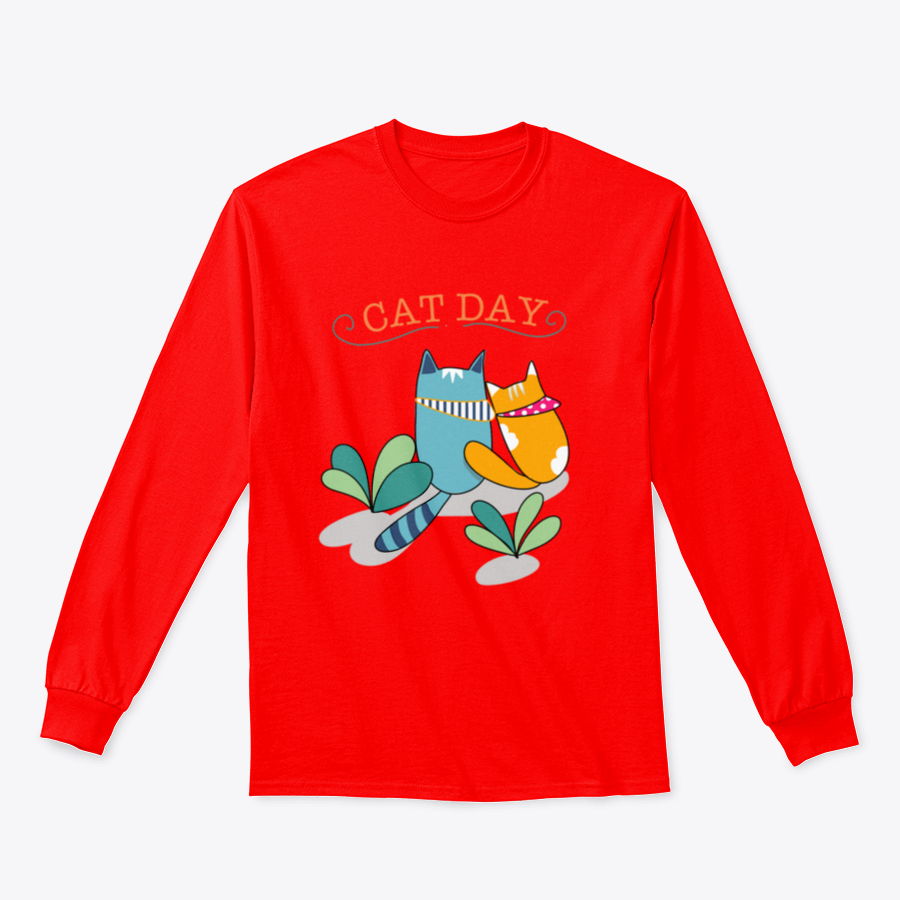 A cute t-shirt featuring two cats: one orange like a ginger cat and one in blue, showcasing a playful design for cat lovers.