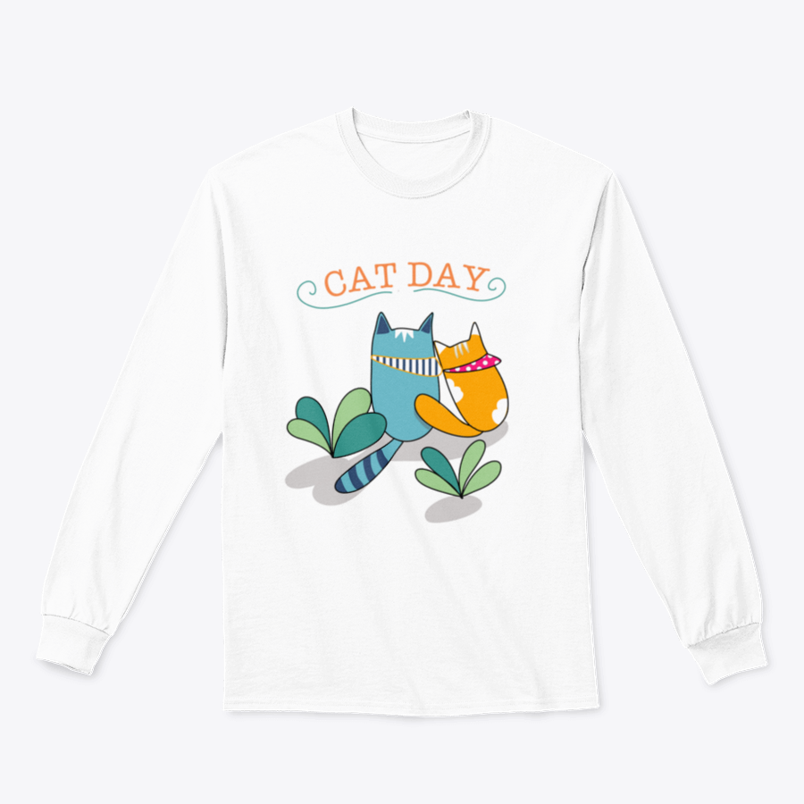 A cute t-shirt featuring two cats: one orange like a ginger cat and one in blue, showcasing a playful design for cat lovers.