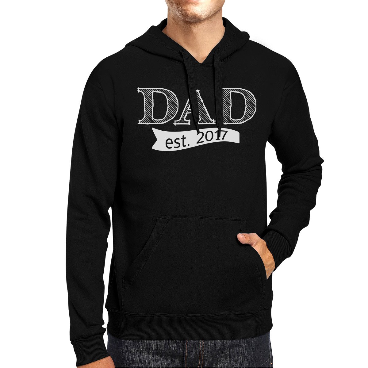 Dad Est 2017 Unisex Black Hoodie featuring a unique graphic design, made from soft cotton blend for comfort.