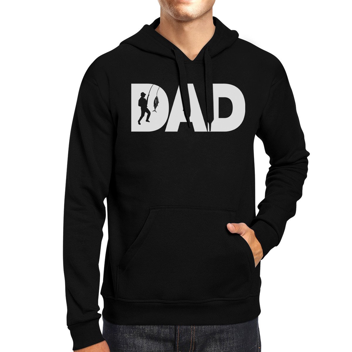 Dad Fish Black Hoodie featuring a unique design, made of soft cotton and polyester blend, perfect for Father's Day gifts.