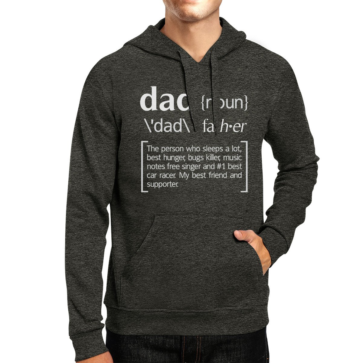 Dark grey pullover hoodie with 'Dad Noun' funny design, perfect gift for Father's Day and birthdays.