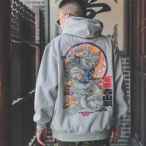 Men's Devil Hoodie by Latimeelon featuring a unique patchwork design and hooded collar, perfect for casual spring wear.