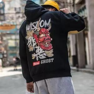 Men's Devil Hoodie by Latimeelon featuring a unique patchwork design and hooded collar, perfect for casual spring wear.