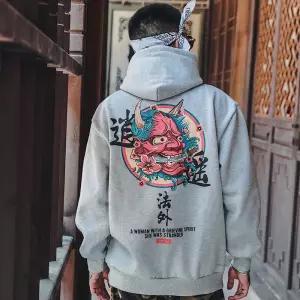 Men's Devil Hoodie by Latimeelon featuring a unique patchwork design and hooded collar, perfect for casual spring wear.