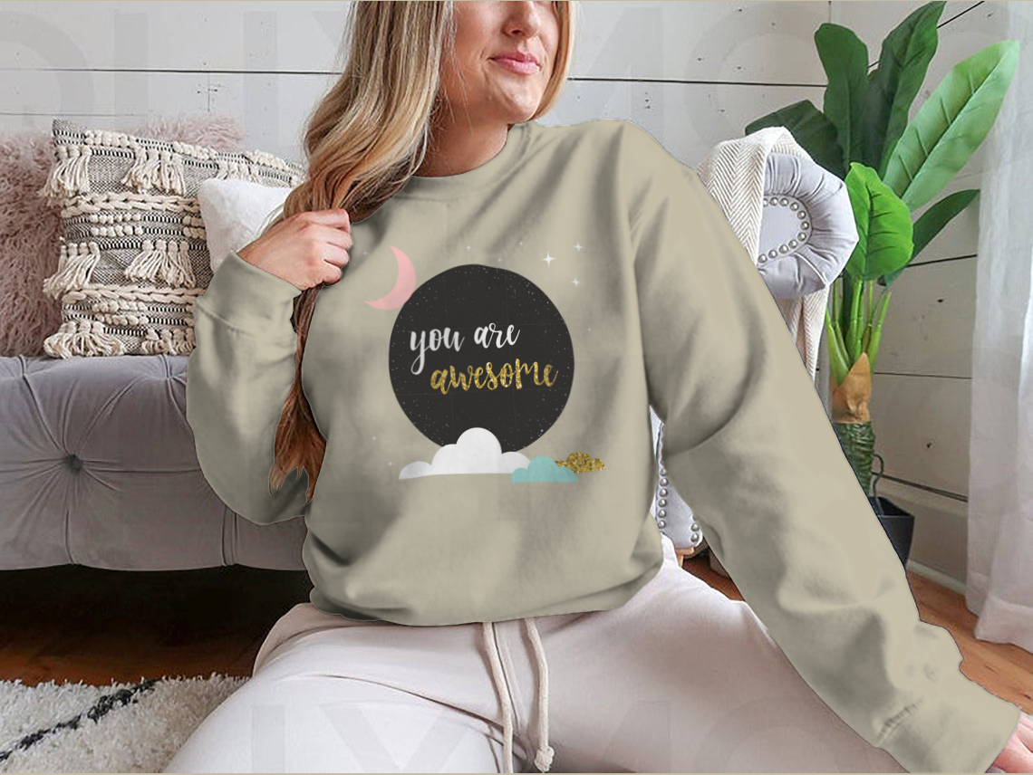 Doodle Handmade You Awesome Quote sweatshirt featuring a unique design, crafted from a soft cotton-polyester blend, perfect for casual wear.