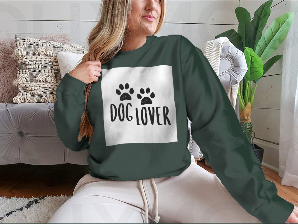 A stylish Dog Lover Cartoon Typography shirt featuring a playful dog paws silhouette design, perfect for dog enthusiasts.