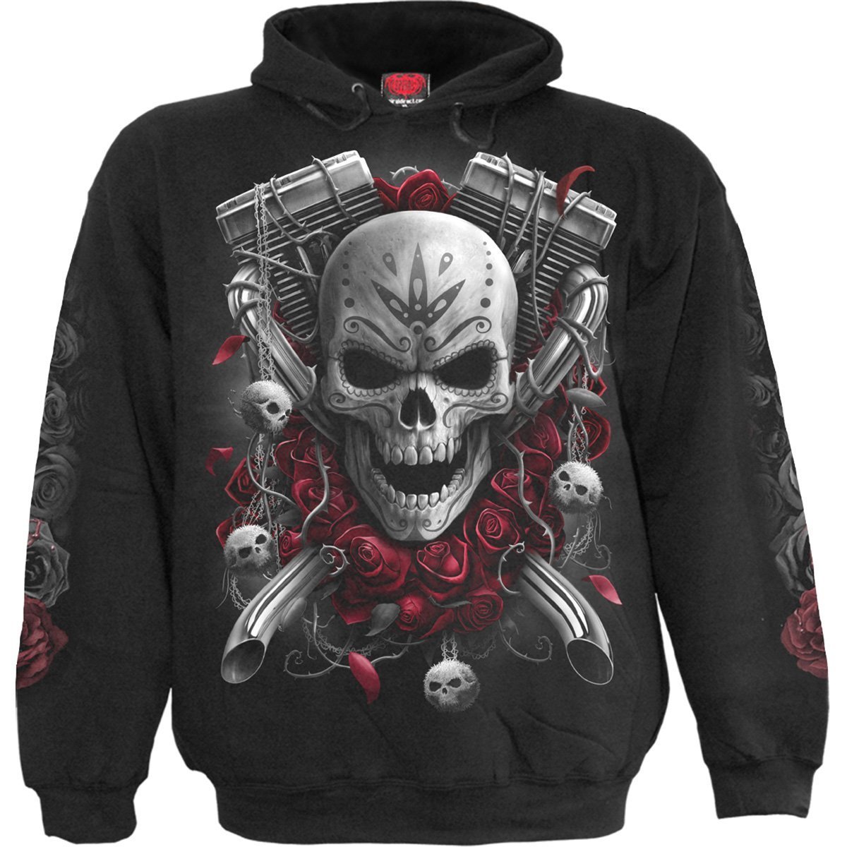 DOTD BIKERS Hoody Black featuring a Day of the Dead bride design, made from 100% cotton fleece.