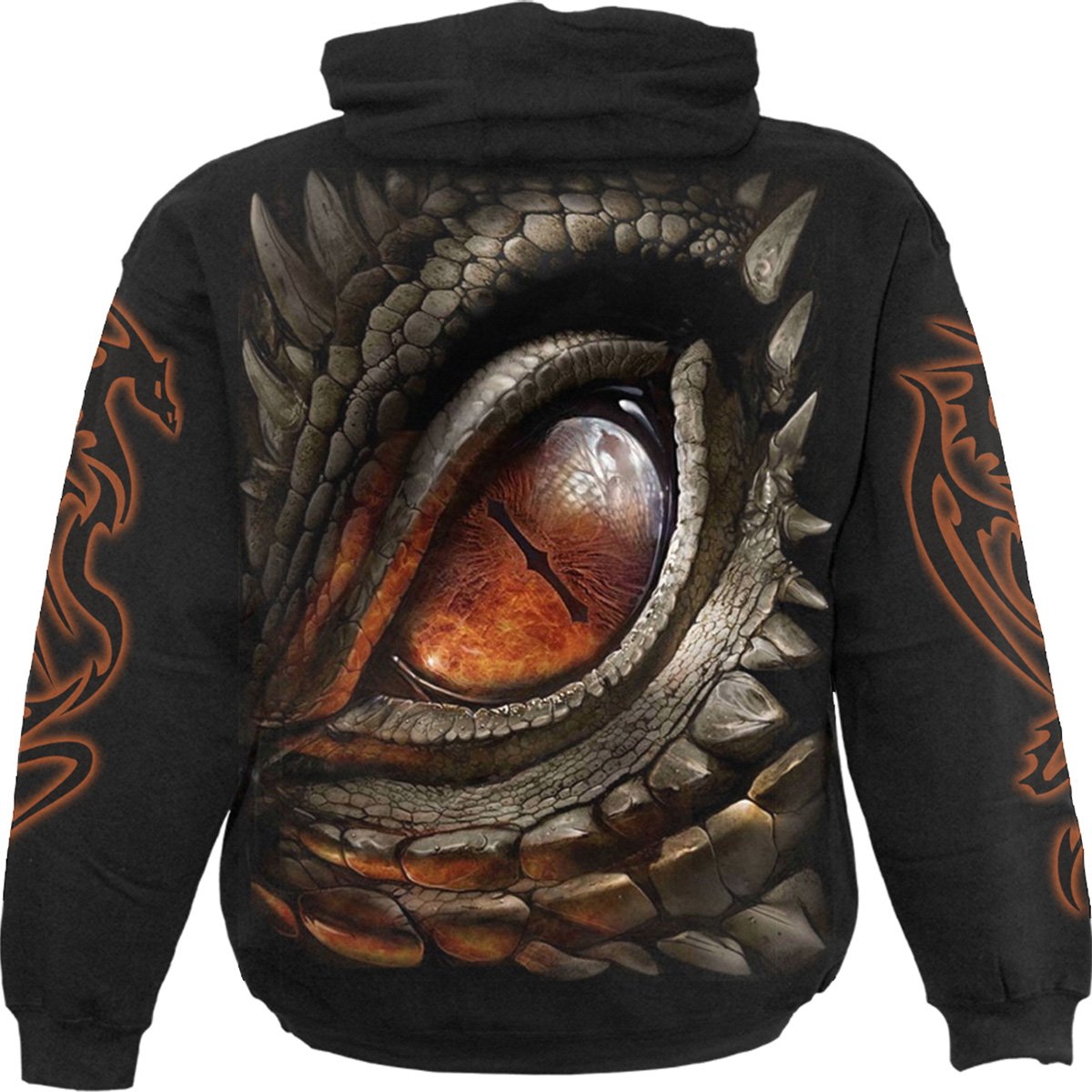 DRAGON EYE Hoody Black featuring intricate paisley pattern and skeletal face design, made from 100% cotton fleece.