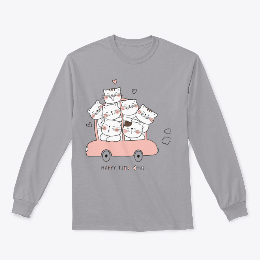 A cute cat character design sitting in a pink pastel car, showcasing a whimsical and playful style.