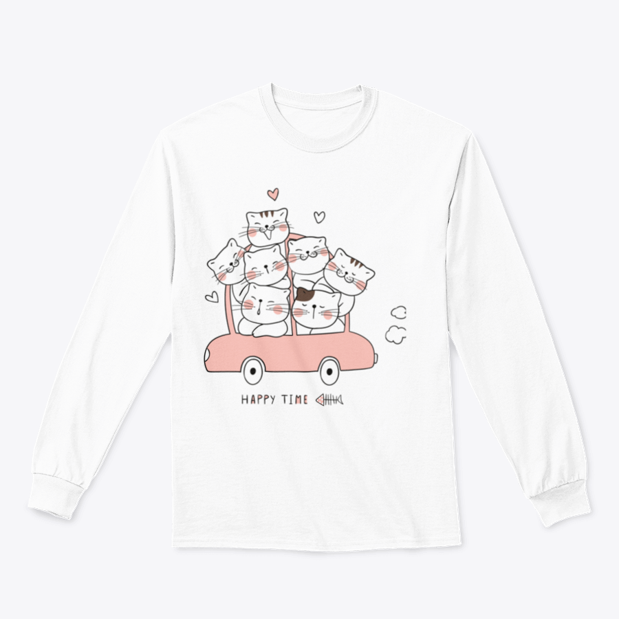 A cute cat character design sitting in a pink pastel car, showcasing a whimsical and playful style.