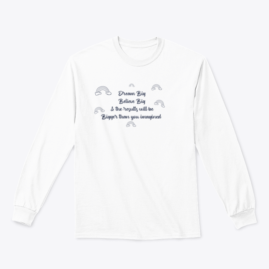 A motivational t-shirt featuring the phrase 'Dream Big, Believe Big And The Results Will Be Bigger Than You', made from a soft cotton-polyester blend.