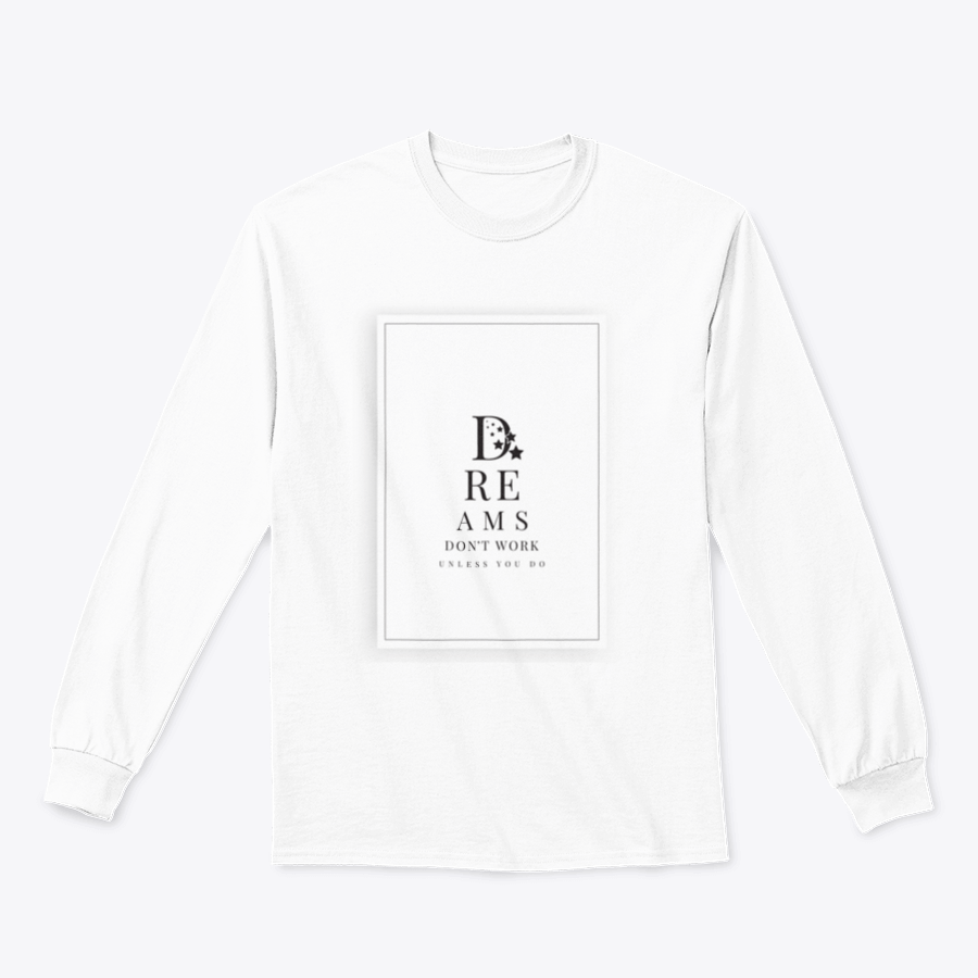 Scandinavian minimalist art featuring the phrase 'Dreams Don't Work Unless You Do' on a soft cotton fabric background.