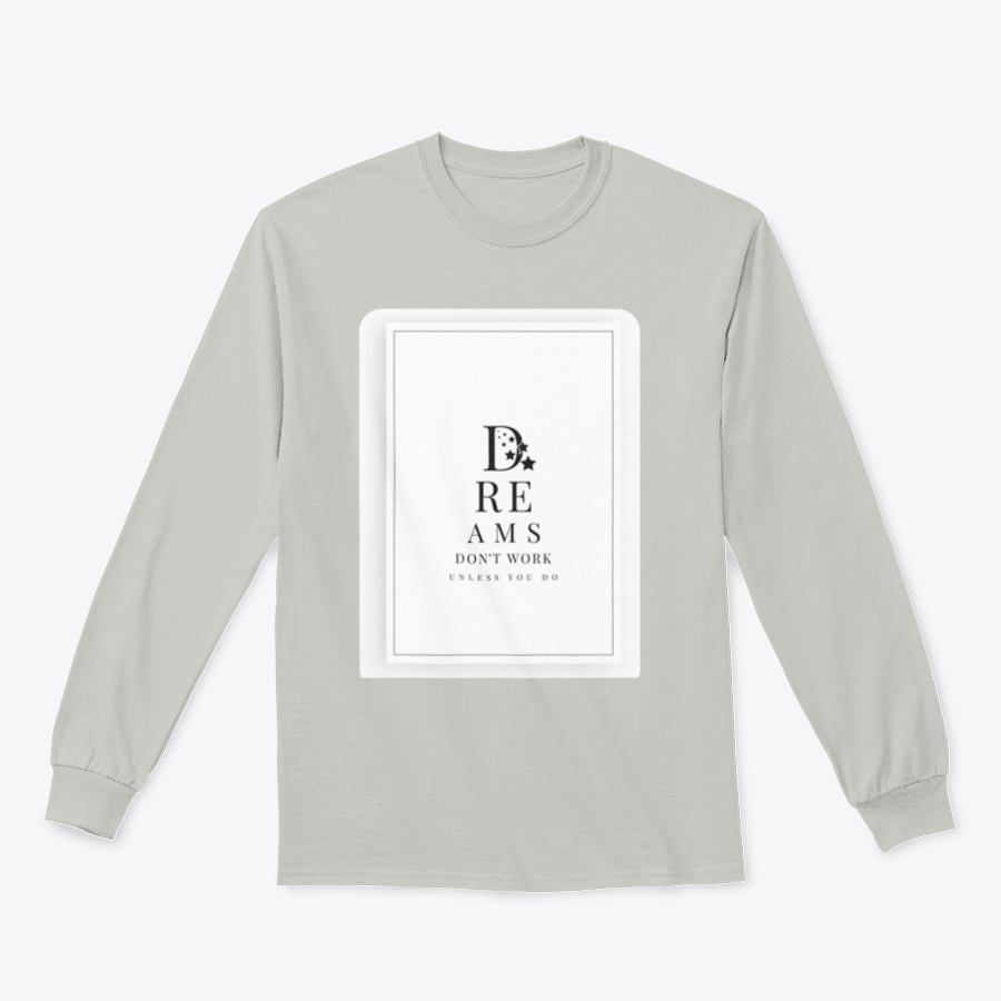 Scandinavian minimalist art featuring the phrase 'Dreams Don't Work Unless You Do' on a soft cotton fabric background.