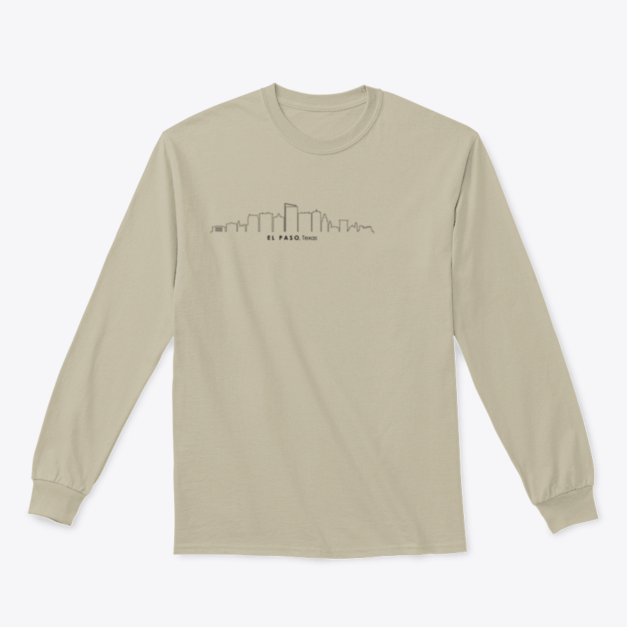 Hand drawn vector illustration of the El Paso skyline on a comfortable t-shirt, showcasing iconic buildings and a stylish design.