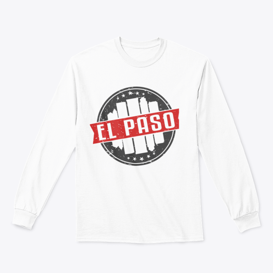 El Paso Texas Round Travel Stamp Design Sweatshirt featuring a classic fit and midweight fabric, ideal for casual wear.