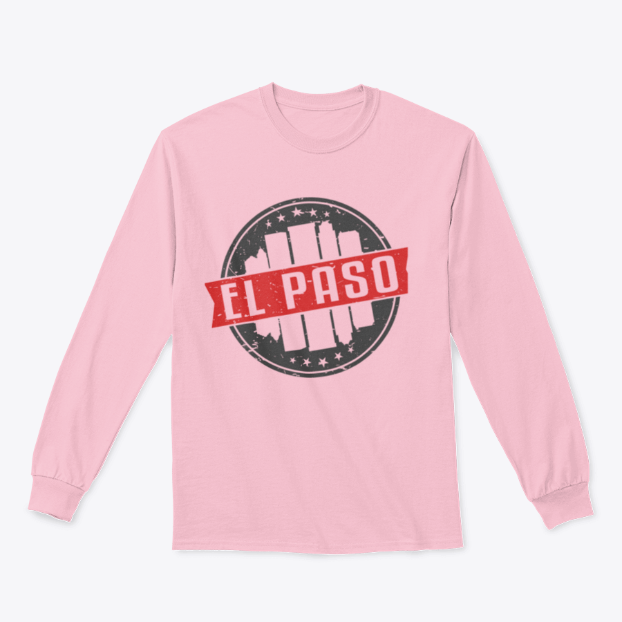 El Paso Texas Round Travel Stamp Design Sweatshirt featuring a classic fit and midweight fabric, ideal for casual wear.