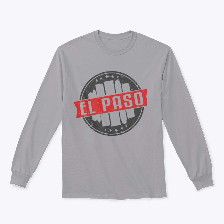 El Paso Texas Round Travel Stamp Design Sweatshirt featuring a classic fit and midweight fabric, ideal for casual wear.