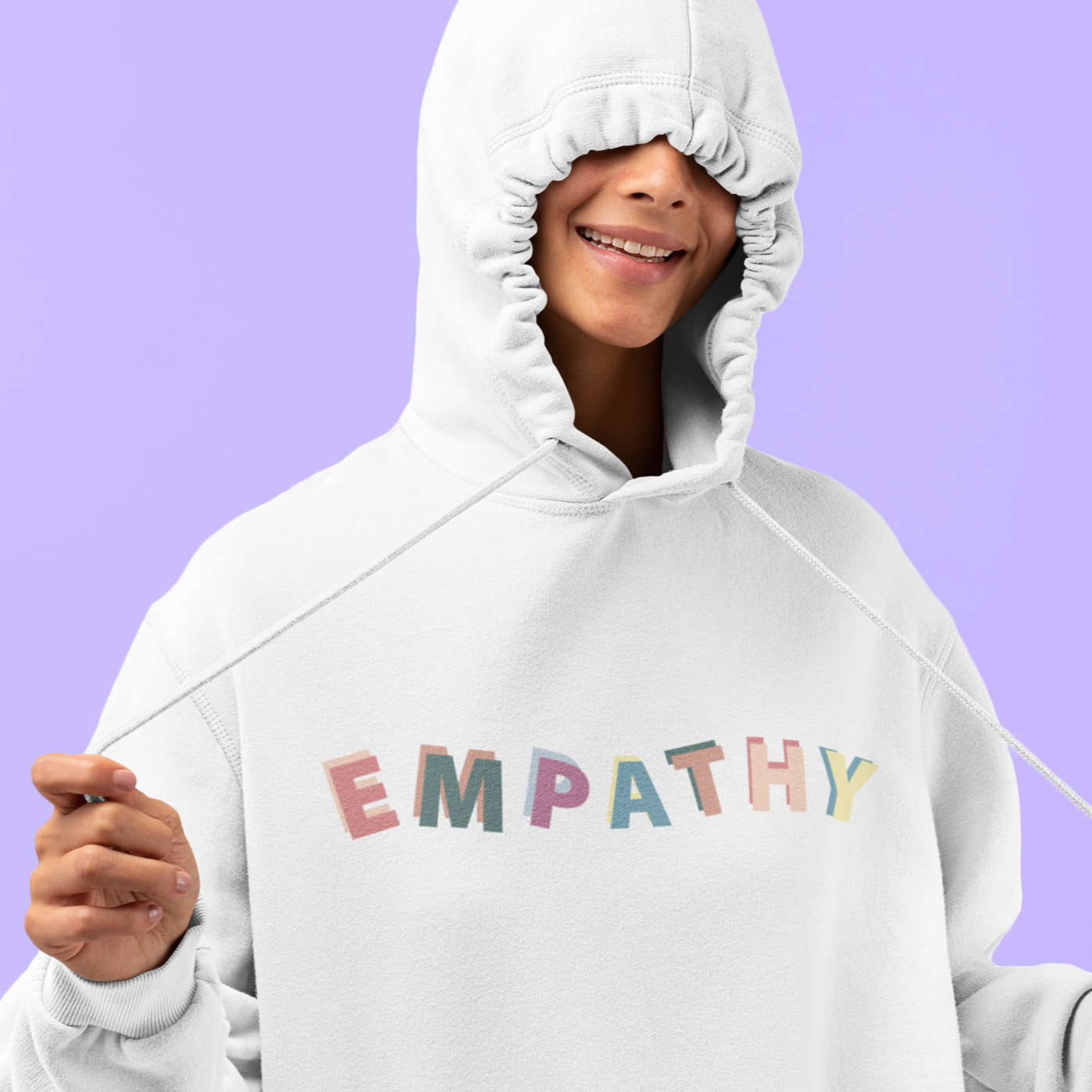 Empathy Organic Cotton Hoodie in a unisex fit, made from 85% organic cotton and 15% recycled polyester, featuring eco-friendly printing.