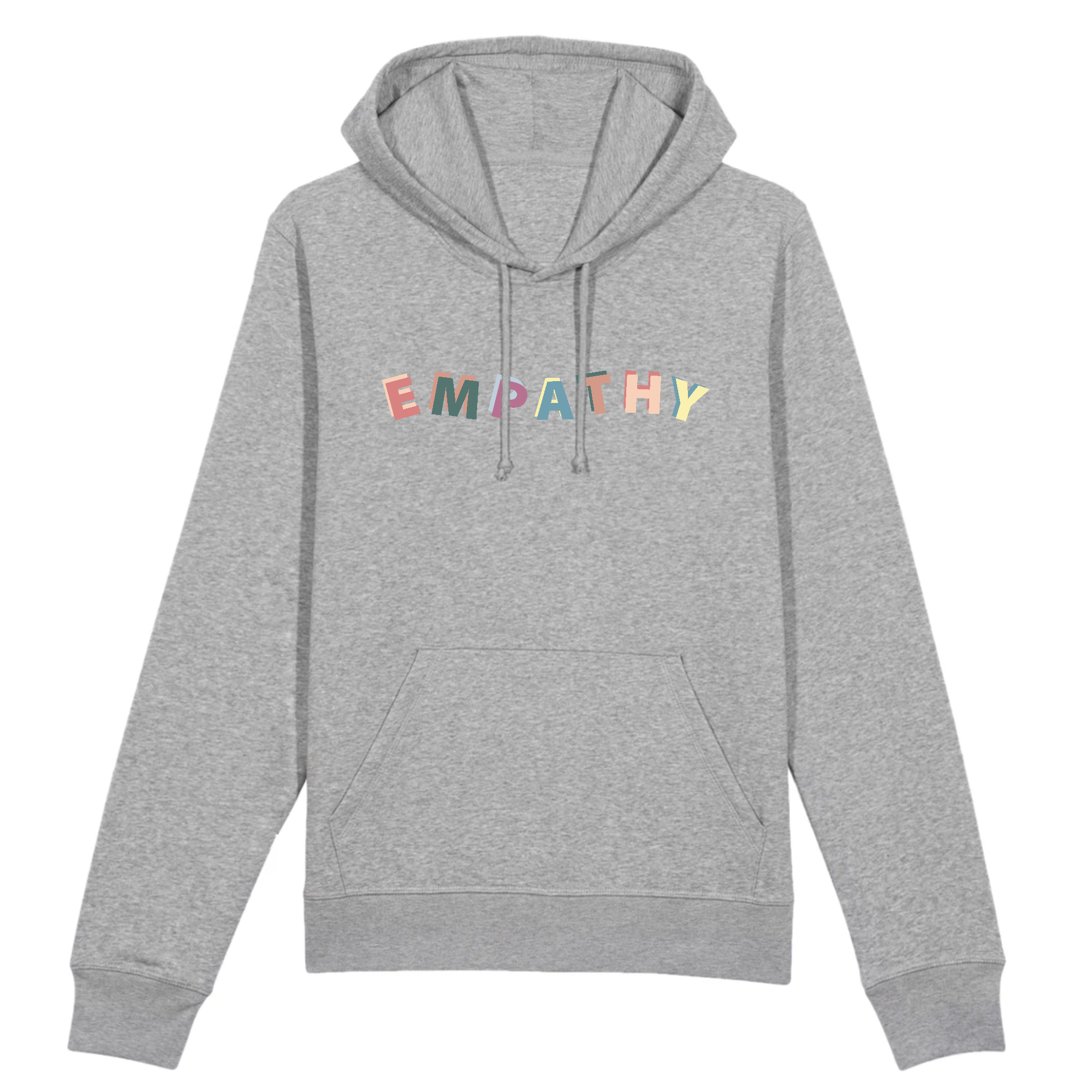 Empathy Organic Cotton Hoodie in a unisex fit, made from 85% organic cotton and 15% recycled polyester, featuring eco-friendly printing.