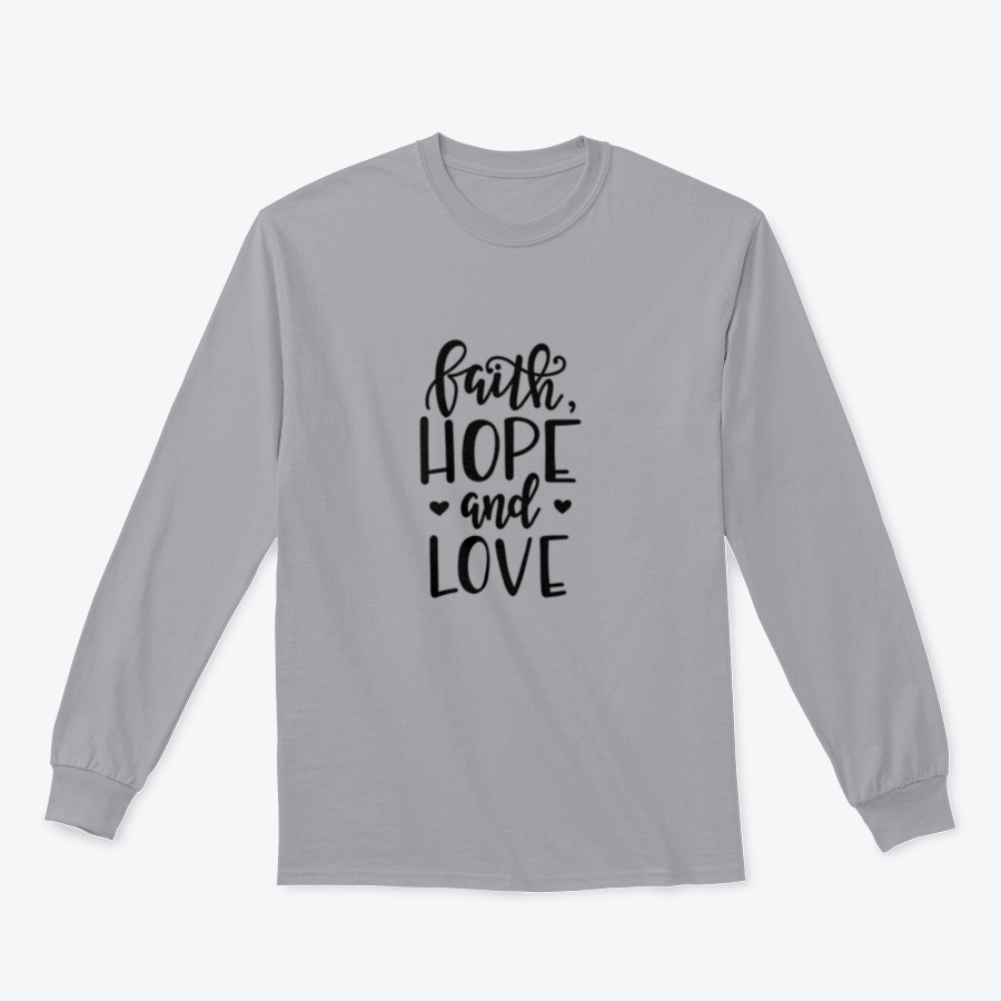 Faith Hope And Love Christian Quotes poster with hand-drawn typography, featuring inspirational messages in a stylish design.