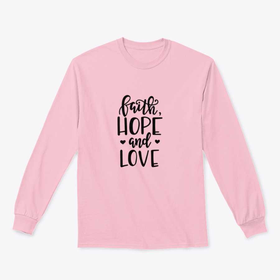 Faith Hope And Love Christian Quotes poster with hand-drawn typography, featuring inspirational messages in a stylish design.