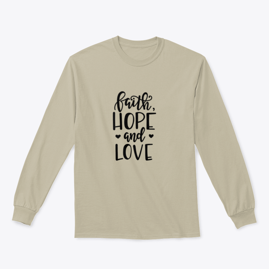 Faith Hope And Love Christian Quotes poster with hand-drawn typography, featuring inspirational messages in a stylish design.