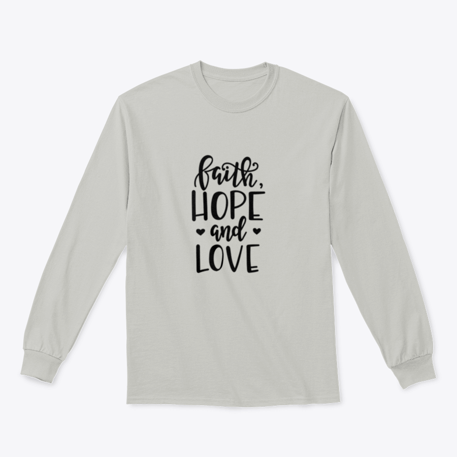 Faith Hope And Love Christian Quotes poster with hand-drawn typography, featuring inspirational messages in a stylish design.