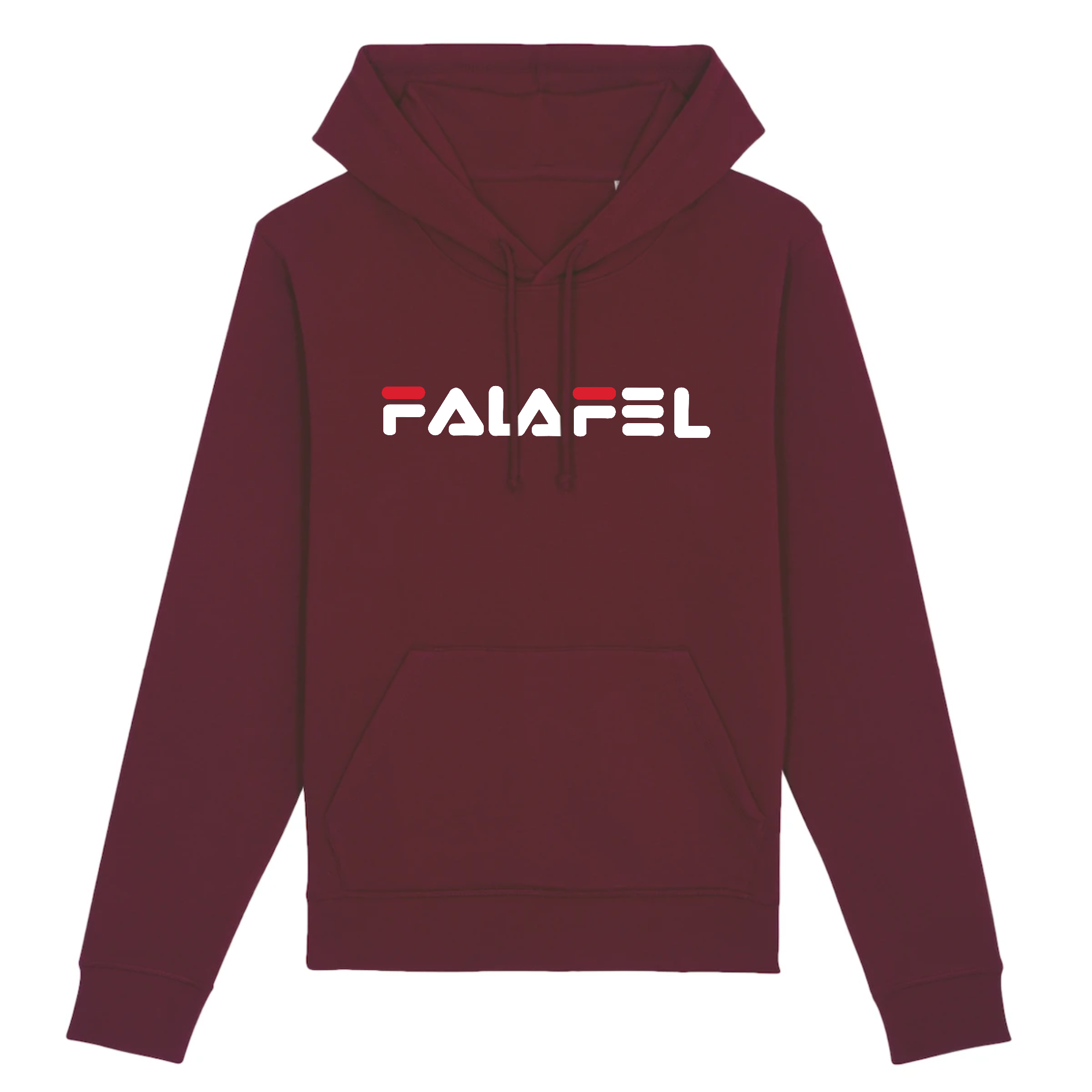 Falafel Organic Cotton Hoodie in a stylish unisex design, made from 85% organic cotton and 15% recycled polyester, featuring eco-friendly printing.