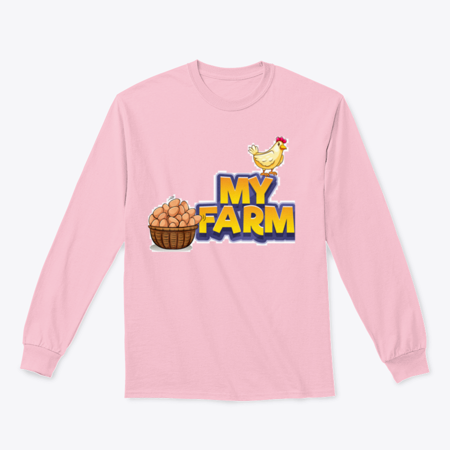 My Farm T-shirt featuring a whimsical chicken and eggs illustration, made from a soft cotton/polyester blend.