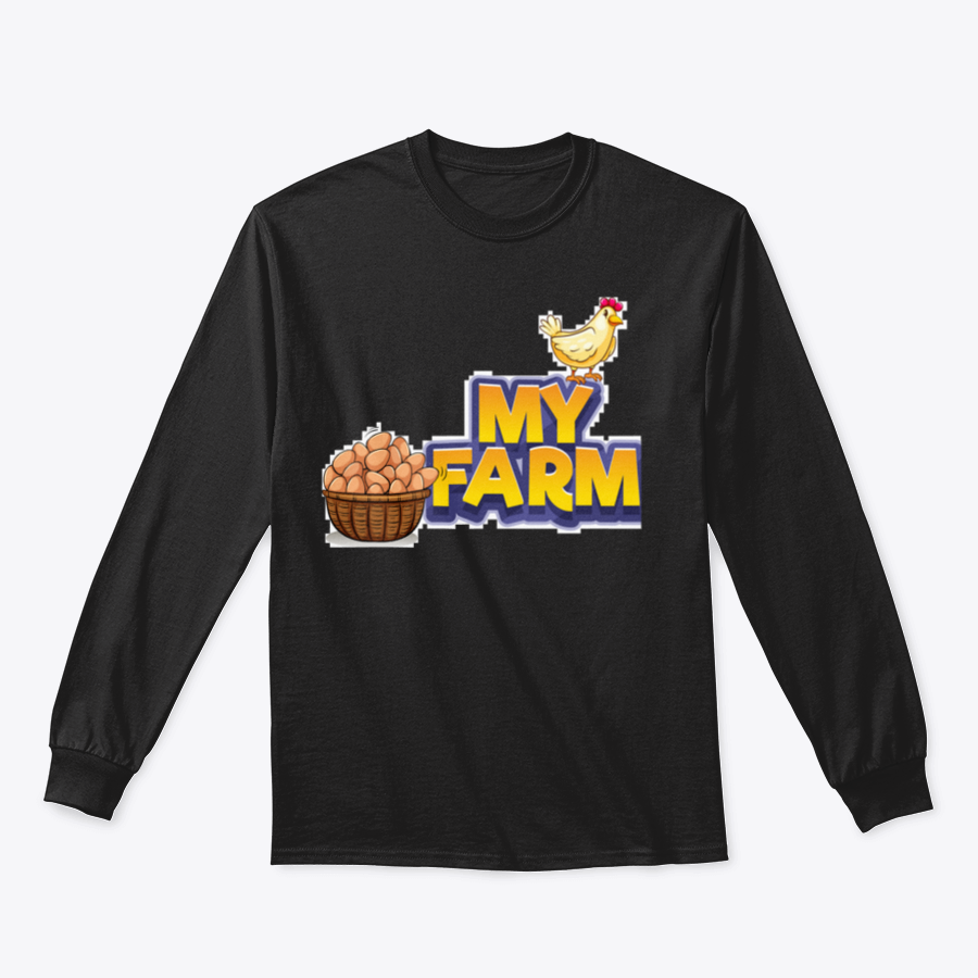 My Farm T-shirt featuring a whimsical chicken and eggs illustration, made from a soft cotton/polyester blend.