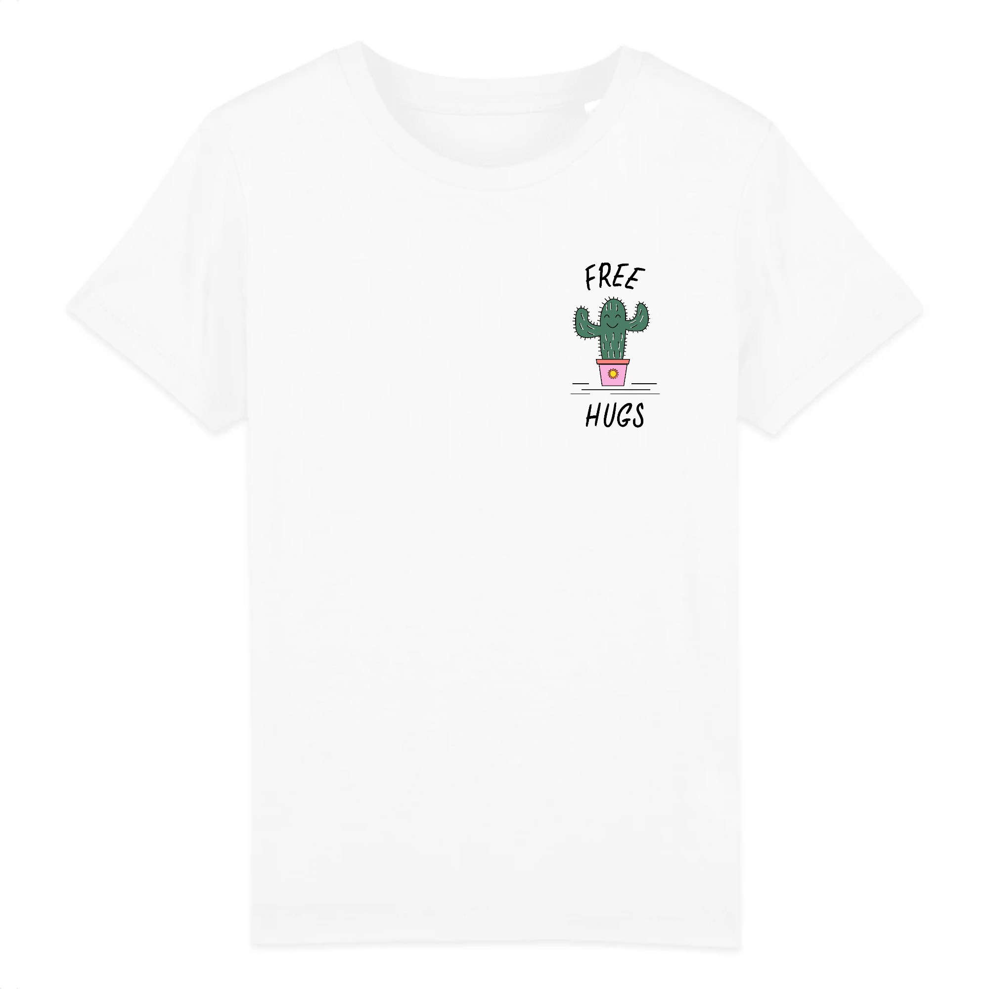 Free Hugs Kid Organic Cotton Tee featuring a playful cactus design, made from 100% organic cotton.