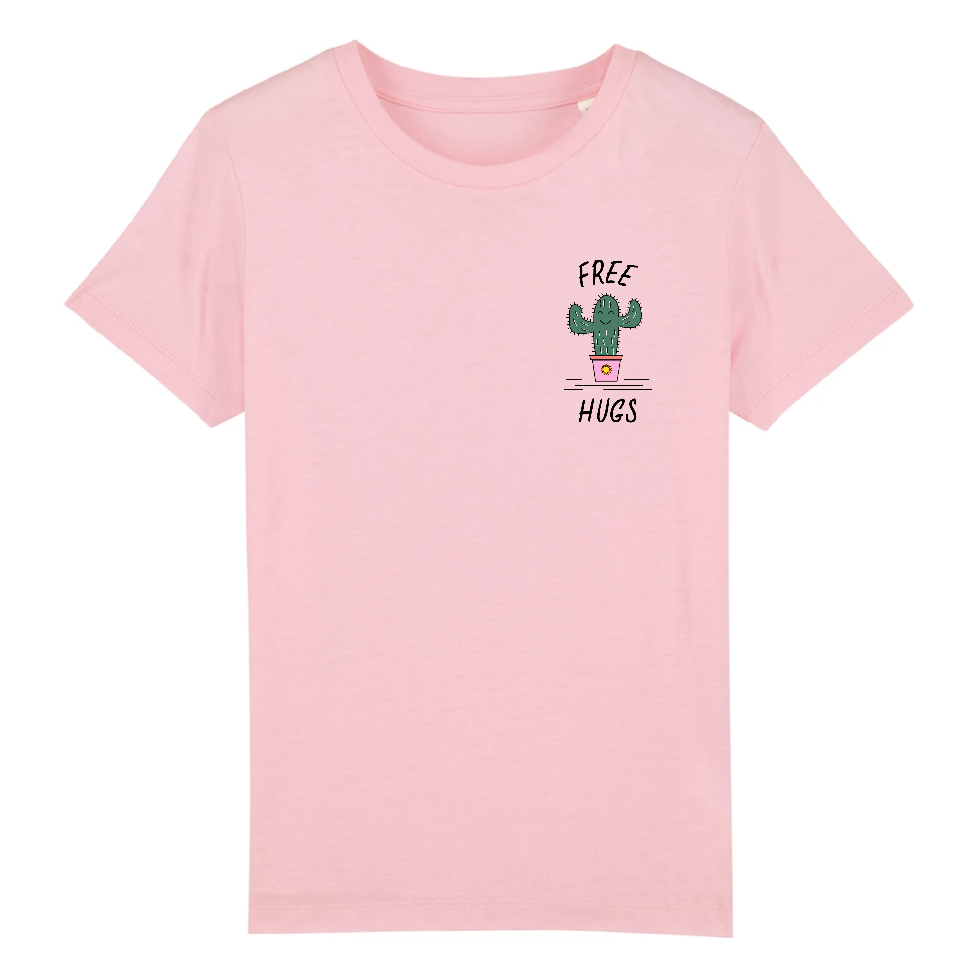 Free Hugs Kid Organic Cotton Tee featuring a playful cactus design, made from 100% organic cotton.