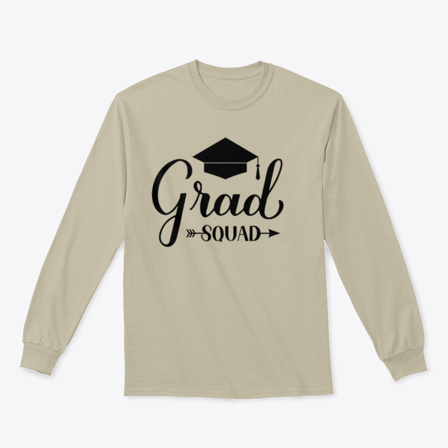 Grad Squad Calligraphy sweatshirt featuring a graduation cap design, made from soft cotton fabric.