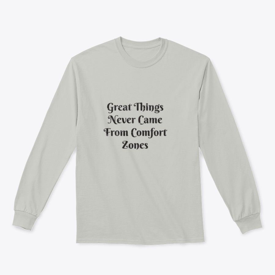 Vintage design shirt with motivational quote 'Great Things Never Came From Comfort Zones', showcasing soft cotton fabric and classic fit.