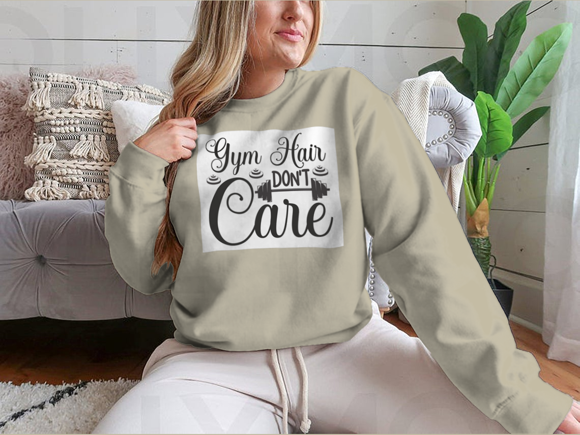 A stylish Gym Hair Don't Care sweatshirt in a classic fit, made from soft cotton, perfect for workouts and casual wear.