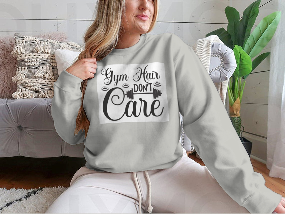 A stylish Gym Hair Don't Care sweatshirt in a classic fit, made from soft cotton, perfect for workouts and casual wear.