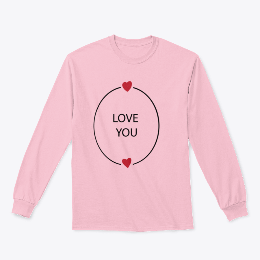 A cozy sweatshirt featuring a hand-drawn 'Love You' design, made from 100% cotton, perfect for casual wear.