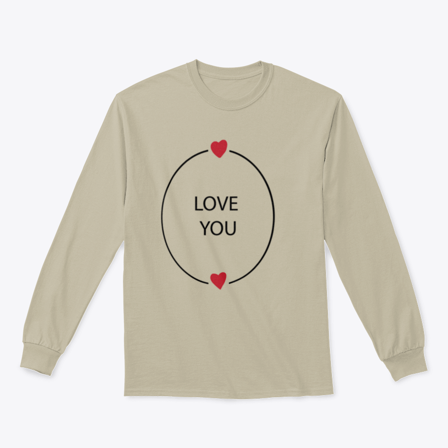 A cozy sweatshirt featuring a hand-drawn 'Love You' design, made from 100% cotton, perfect for casual wear.