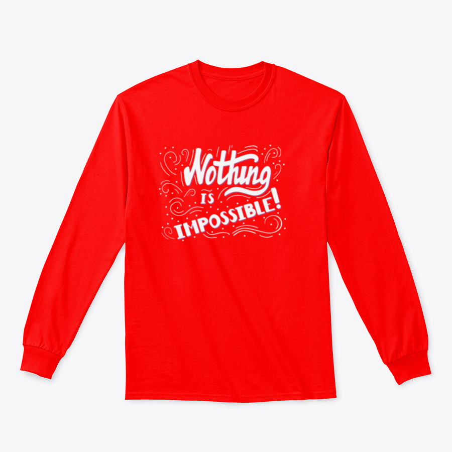 Hand drawn motivational quote lettering t-shirt with 'Nothing Is Impossible' design, showcasing a classic fit and soft fabric.