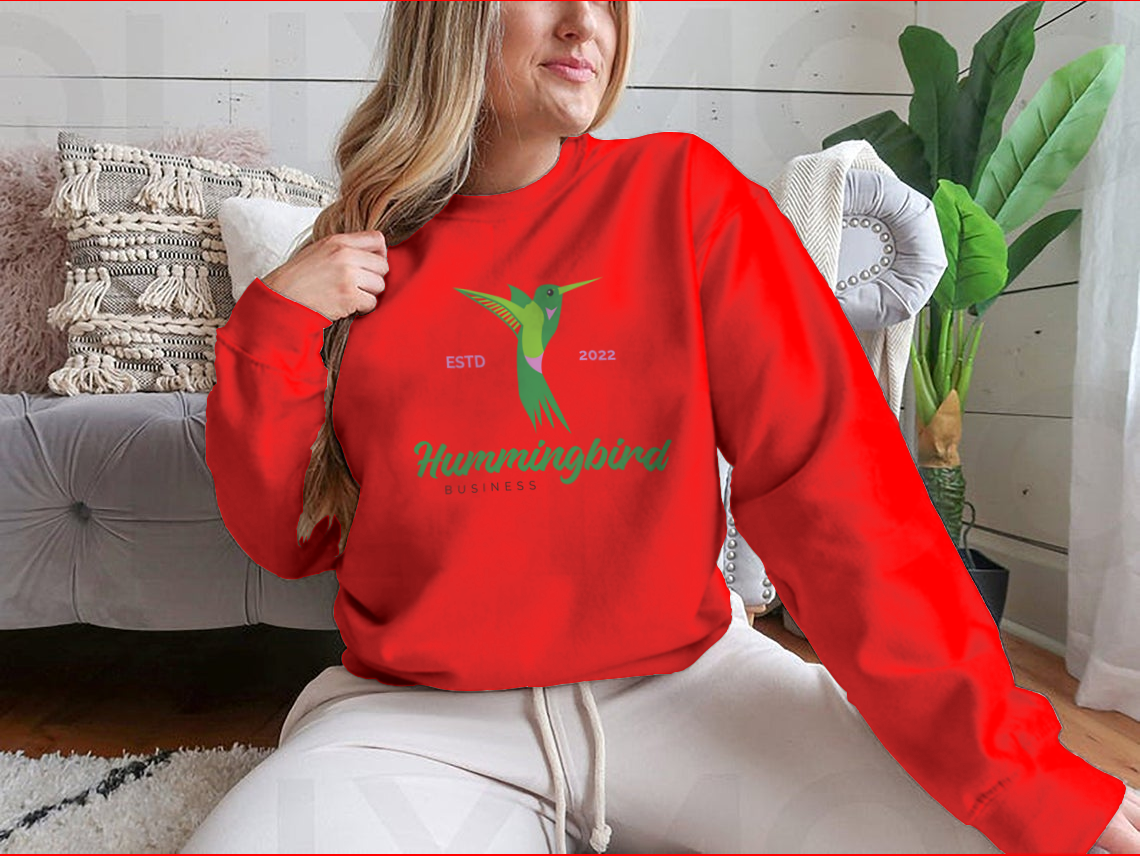 Hummingbird Business Logo Design sweatshirt displayed on a mannequin, showcasing its classic fit and quality fabric.