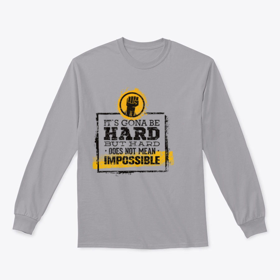 Motivational t-shirt featuring the phrase 'Hard Does Not Mean Impossible' in a stylish design, made from a comfortable cotton/polyester blend.