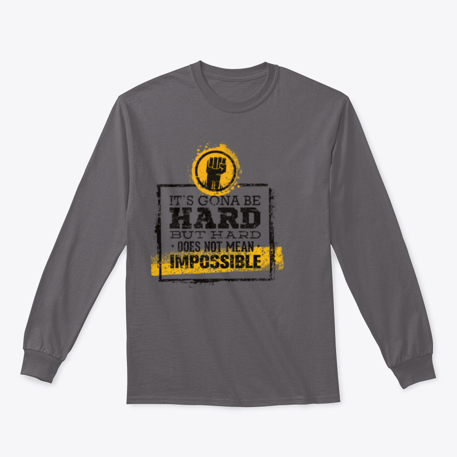 Motivational t-shirt featuring the phrase 'Hard Does Not Mean Impossible' in a stylish design, made from a comfortable cotton/polyester blend.