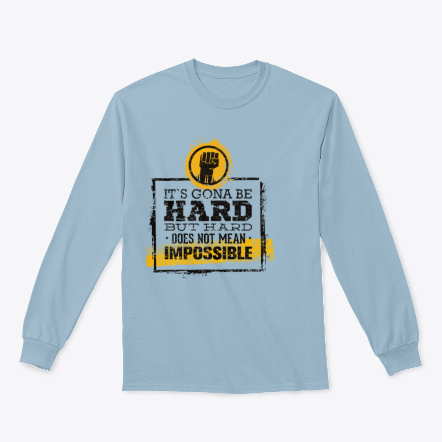 Motivational t-shirt featuring the phrase 'Hard Does Not Mean Impossible' in a stylish design, made from a comfortable cotton/polyester blend.