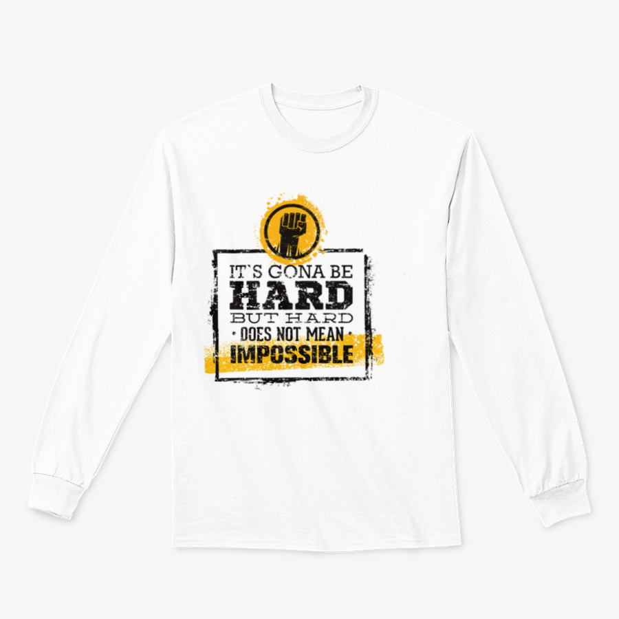 Motivational t-shirt featuring the phrase 'Hard Does Not Mean Impossible' in a stylish design, made from a comfortable cotton/polyester blend.