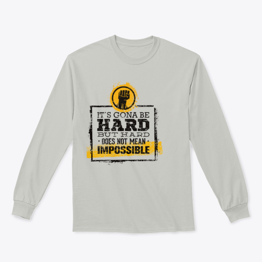 Motivational t-shirt featuring the phrase 'Hard Does Not Mean Impossible' in a stylish design, made from a comfortable cotton/polyester blend.