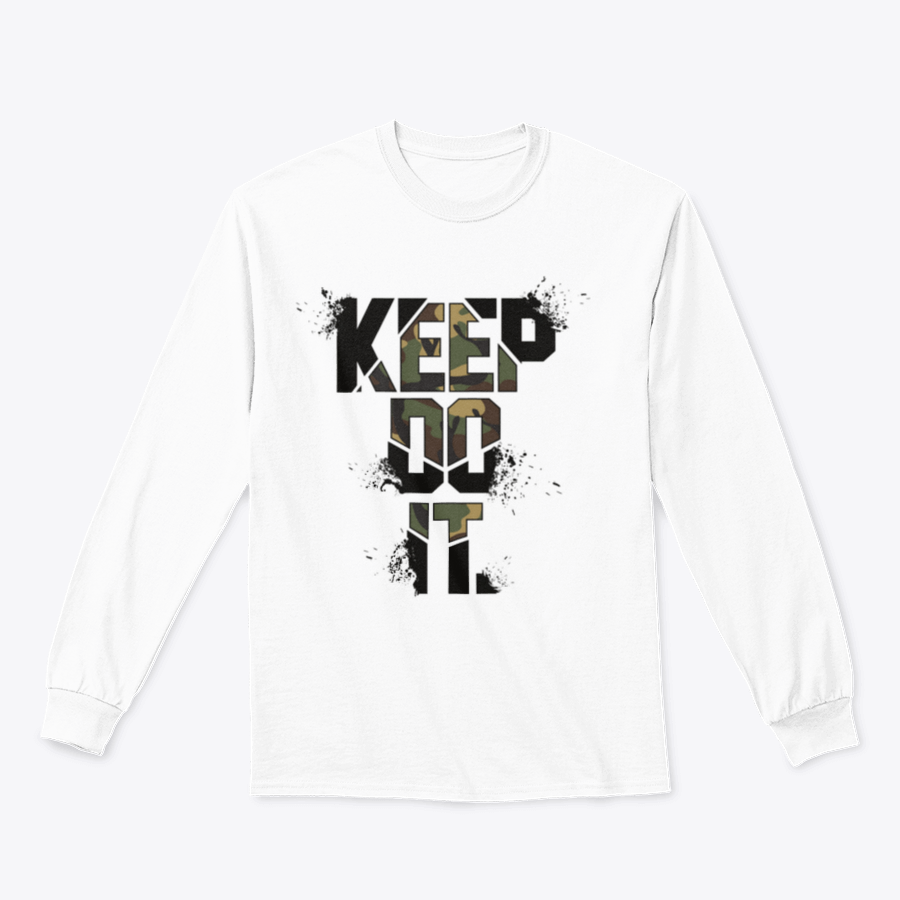 Keep Do It Camouflage Military Typography T-Shirt featuring a stylish graphic design on a comfortable cotton fabric.