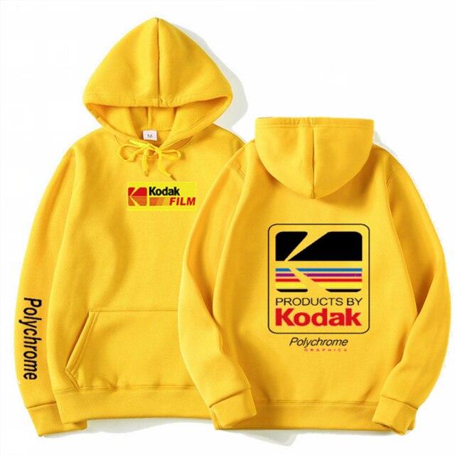 A stylish Kodak Hoodie featuring a hood, full sleeves, and big front pockets, perfect for autumn and winter wear.